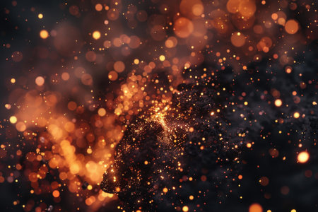 Magical glowing bokeh particles creating a dreamy golden sparkle textureの素材