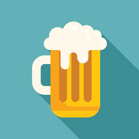Big mug overflowing with beer is foaming on a blue backgroundのイラスト素材