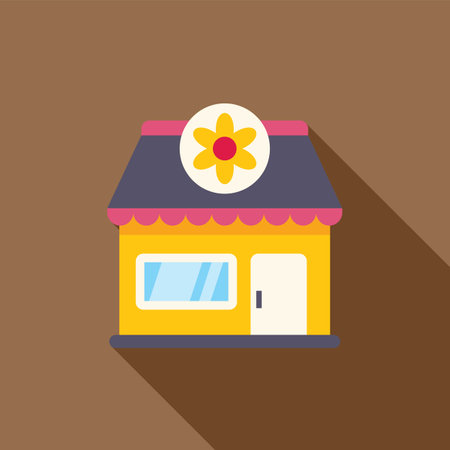 Small business flower shop building facade with awning, window, and door is selling flowersのイラスト素材