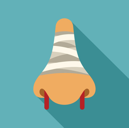 Nose bleeding with a bandage covering the injury, medical treatment conceptのイラスト素材