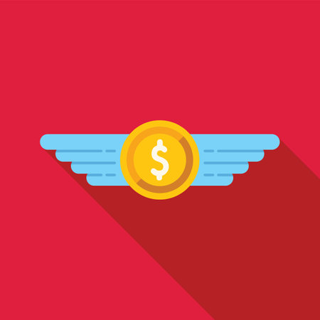 Gold coin with wings flying representing fast easy money transfer conceptのイラスト素材