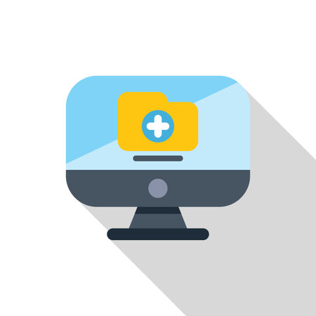 Computer screen displaying a medical data folder, representing online medical records and telehealth servicesのイラスト素材
