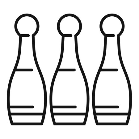 Three bowling pins are standing on a lane, waiting to be knocked downのイラスト素材
