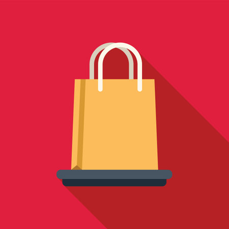 Simple illustration of a shopping bag standing on a shelf, evoking the concept of retail and consumerismのイラスト素材