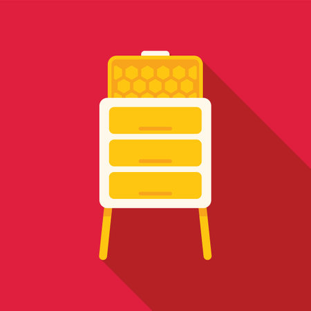 Beehive with open top showing honeycombs inside on red backgroundのイラスト素材
