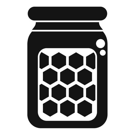 Black and white icon of a jar filled with honey and showing honeycomb patternのイラスト素材