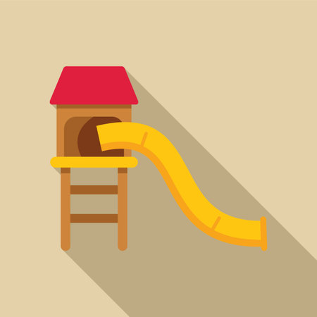 Colorful playground slide is attached to a small wooden playhouse, offering exciting outdoor playtime for kidsのイラスト素材