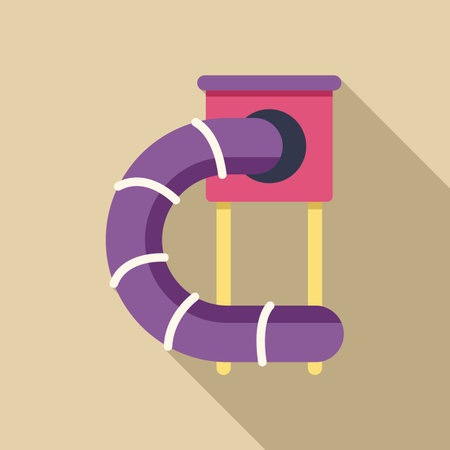 Purple playground slide with a pink platform is standing on a beige backgroundのイラスト素材
