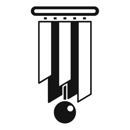 Kinetic sculpture balancing with three black shapes hanging from a metallic structureのイラスト素材