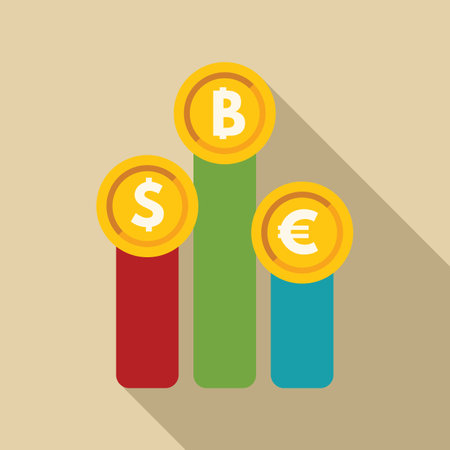 Graph showing bitcoin exceeding the value of the dollar and euroのイラスト素材