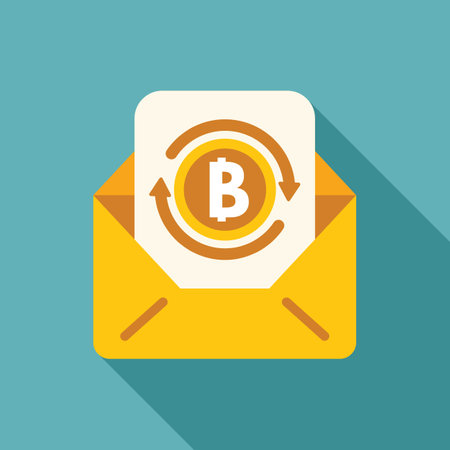Open envelope containing bitcoin currency rotating with arrows, concept for digital transactionのイラスト素材