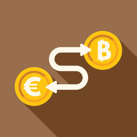Currency exchange concept with euro coin converting to bitcoinのイラスト素材
