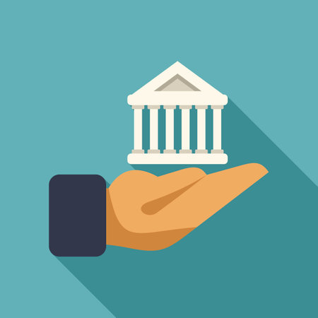 Businessman is holding a bank building, symbolizing financial successのイラスト素材