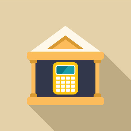 Bank building facade with a calculator displayed, symbolizing financial services and transactionsのイラスト素材