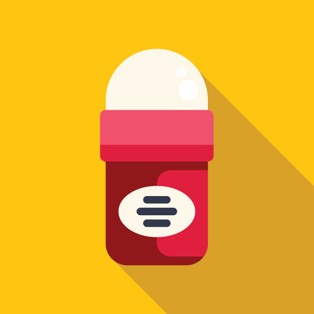 Red deodorant stick with white cap on a yellow background with a long shadowのイラスト素材