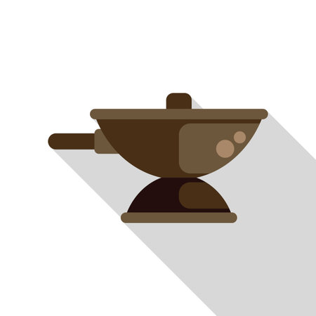 Big bowl pot with lid standing on stove cooking food icon in flat style on a white backgroundのイラスト素材