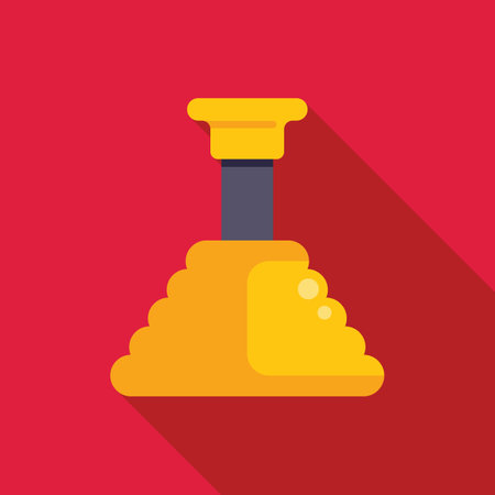 Yellow car jack lifting a car with a long shadow on a red backgroundのイラスト素材