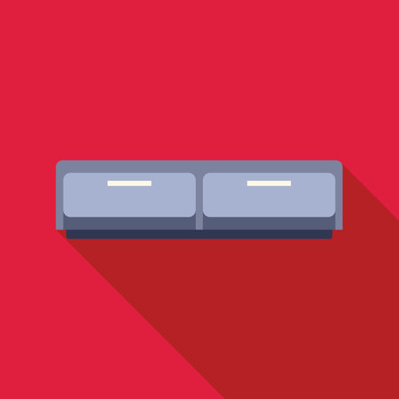 Modern grey drawer unit is fixed to a bright red wall, adding a touch of contemporary style to an interiorのイラスト素材