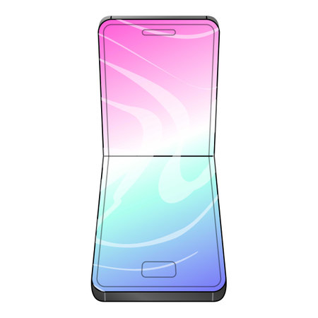 Smartphone with a flexible screen is folding in half, showing a blank screen with a colorful backgroundのイラスト素材