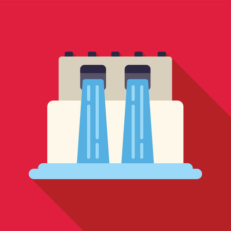 Illustration featuring a hydroelectric power plant generating clean energy by harnessing the power of flowing waterのイラスト素材