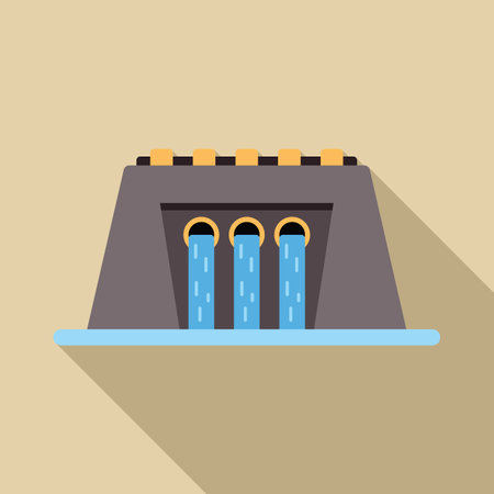 This flat style icon represents a hydroelectric power plant generating electricity using water powerのイラスト素材