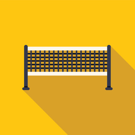 Tennis net dividing the court casting a long shadow on a yellow backgroundのイラスト素材