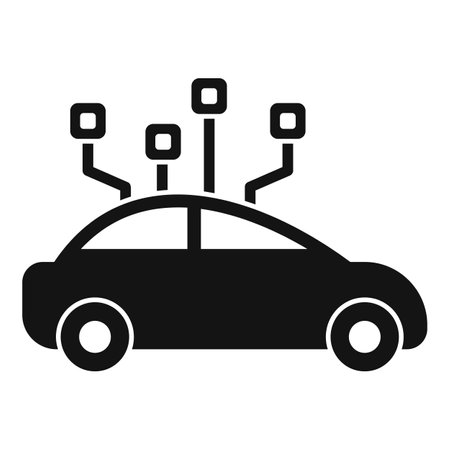 Black icon of a smart car using artificial intelligence for self driving features, such as lane keeping and adaptive cruise controlのイラスト素材