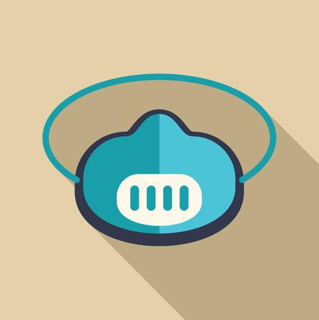 Blue respirator mask with filter preventing air pollution with long shadow on brown backgroundのイラスト素材