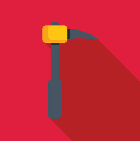 Ice axe with wooden handle casting a long shadow on red backgroundのイラスト素材