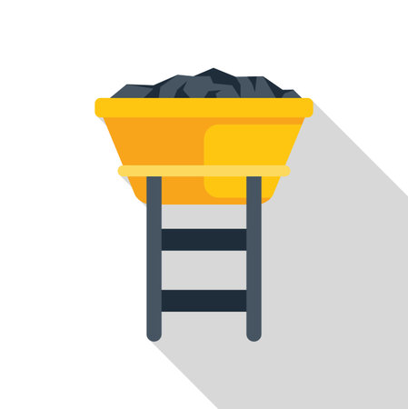 Mining cart full of coal standing on platform with ladder flat icon for web and mobile designのイラスト素材