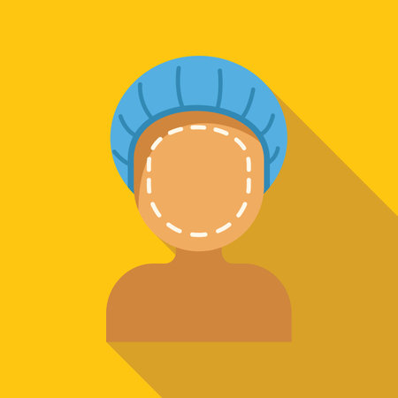 Illustration of a patient wearing a surgical cap, preparing for a plastic surgery procedureのイラスト素材