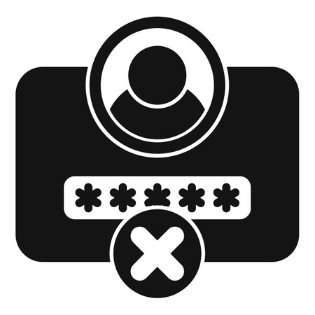 This black and white icon shows a login attempt being rejected with a large red xのイラスト素材
