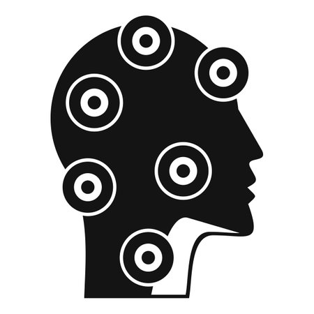 Black silhouette of a human head with sensors is representing artificial intelligence conceptのイラスト素材