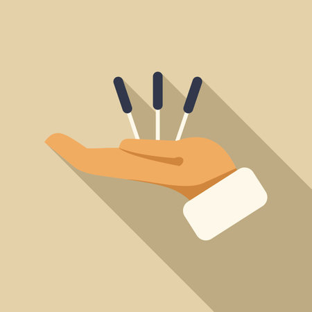 Doctor is holding acupuncture needles, ready to perform an alternative therapy treatmentのイラスト素材