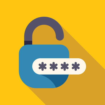 Unlocked padlock is displaying a password hidden with asterisks, representing online security and data protectionのイラスト素材