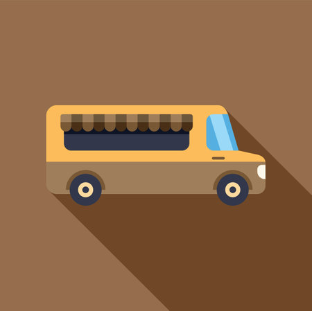 Yellow food truck is parked and ready to serve hungry customers with delicious street foodのイラスト素材