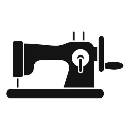 This simple black and white vector icon represents an old sewing machine, perfect for projects related to sewing, dressmaking, tailoring, and fashionのイラスト素材