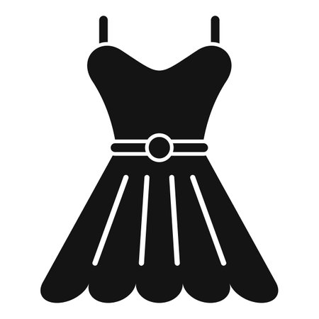 Black silhouette of a flared dress with a belt, isolated on a white backgroundのイラスト素材