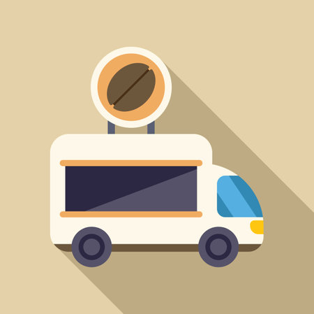 White coffee food truck offering street food with a big coffee bean sign on topのイラスト素材