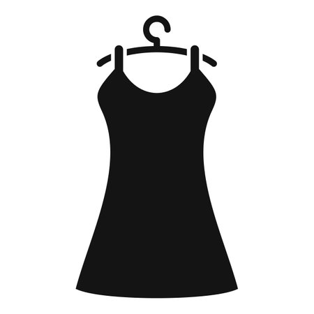 This simple vector icon depicts a black dress hanging on a hanger, embodying the essence of fashion and styleのイラスト素材