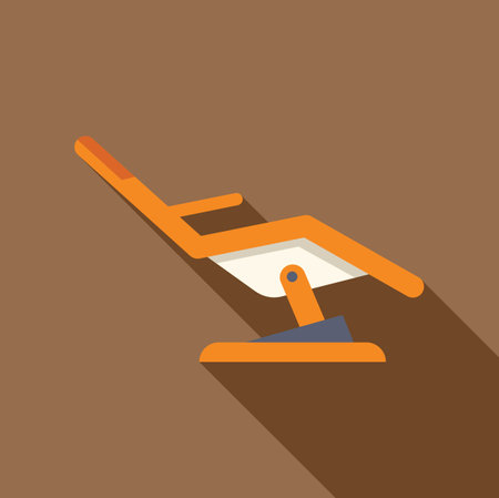 Orange adjustable hydraulic chair reclining with long shadow on brown background, in flat design styleのイラスト素材