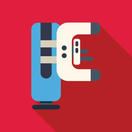 Mammography machine standing on red background representing breast cancer screening and diagnosisのイラスト素材