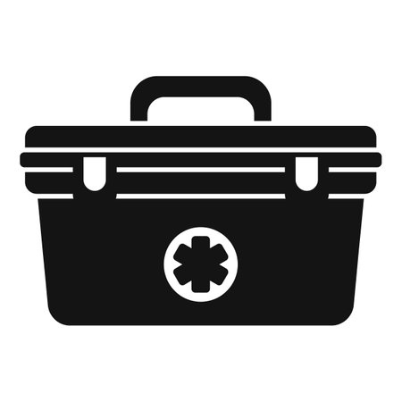 Black silhouette icon of a closed first aid kit, designed for web and mobile appsのイラスト素材