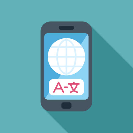 Smartphone displaying language translation app with globe icon, symbolizing global communication and bridging language barriersのイラスト素材