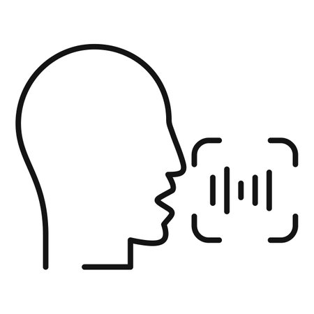 Human head profile talking with sound wave, audio recording or voice search concept icon in line styleのイラスト素材