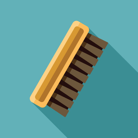 Cleaning brush with wooden handle lying on blue background, cleaning tools for houseworkのイラスト素材