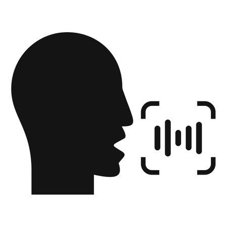 Black silhouette of a man speaking with sound waves into voice recognition softwareのイラスト素材