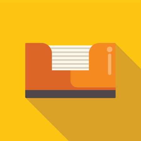 Orange plastic office paper tray holding letter with long shadow on a yellow backgroundのイラスト素材