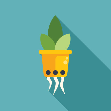 Simple vector illustration of a plant with visible roots growing out of its pot, in flat design styleのイラスト素材