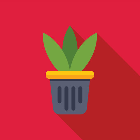 Simple icon of a plant in a pot with long shadow, representing growth, nature or gardeningのイラスト素材